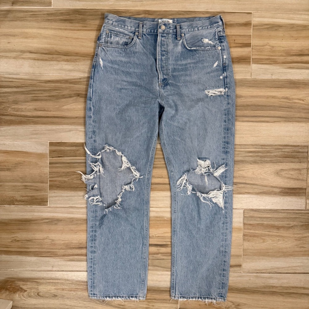 AGOLDE 90s Mid Rise Loose Fit Distressed Jeans Light Wash Size 30 A069C-811